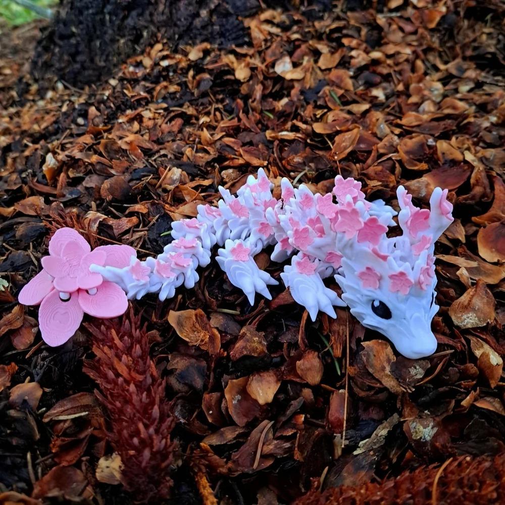 Vibrant 3D Printed Cherry Blossom Dragon Statue - Colorful and Complex Flower Design, Suitable for Christmas and New Year Gifts