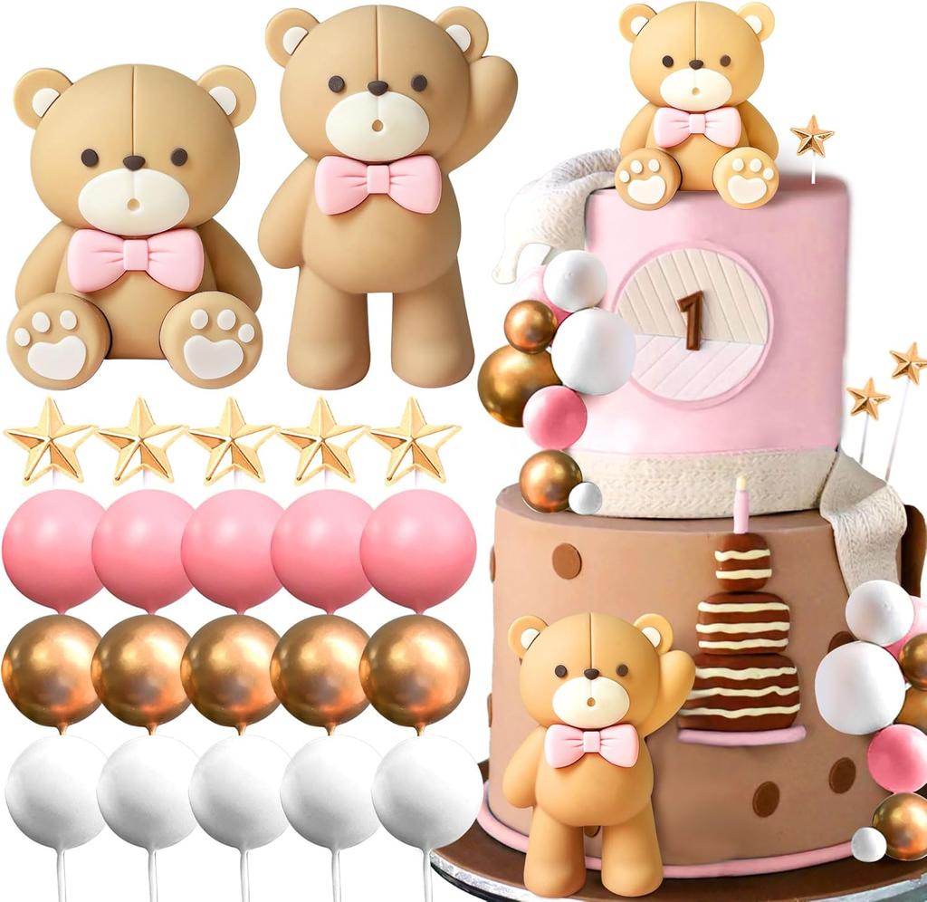Beige Brown Bear Cake Decoration Beige Brown Balls Cake Topper Boho Bears Cake Cake Decoration Baby Shower Birthday Cake Decor
