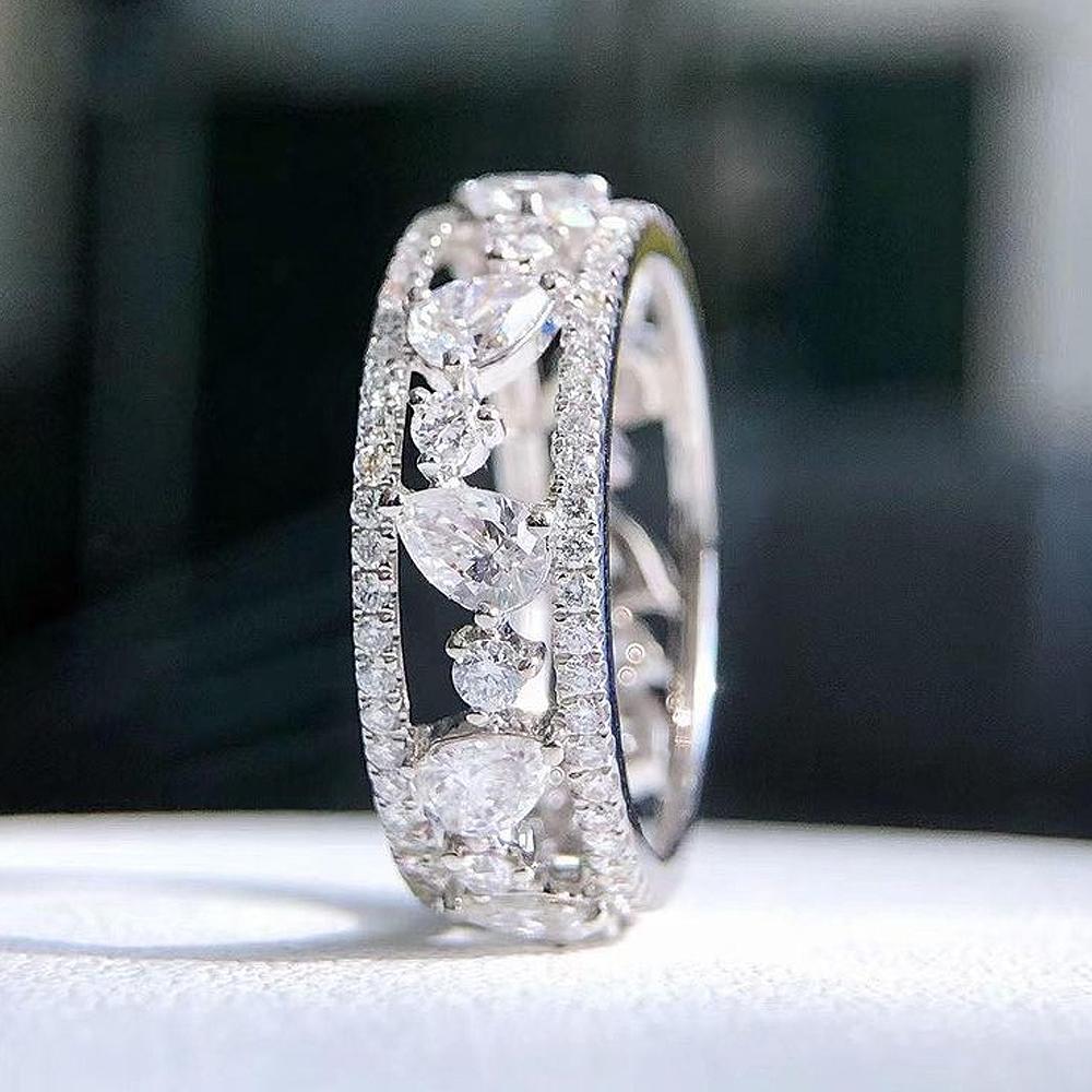 Luxusní stříbrné prsteny slibu pro ženy Bling Bling Kubická zirkonie Módní dámský prsten na prst Párty Všestranné šperky