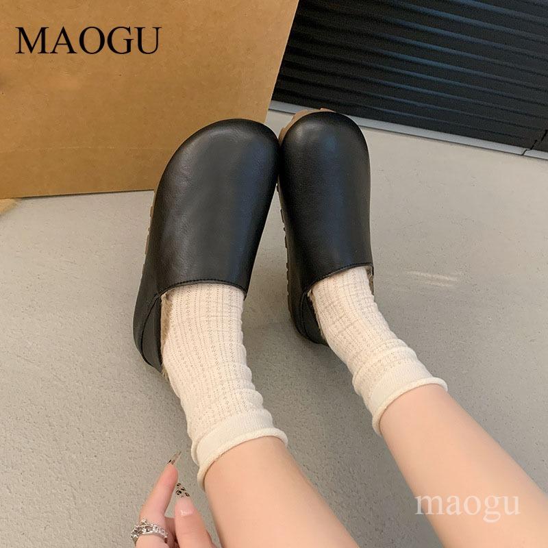 Anti-slip Women's Brown Short Plush Slip-On Warm Casual Shoes Autumn Winter Comfortable Flats Ladies Loafers Zapatos Para Mujer
