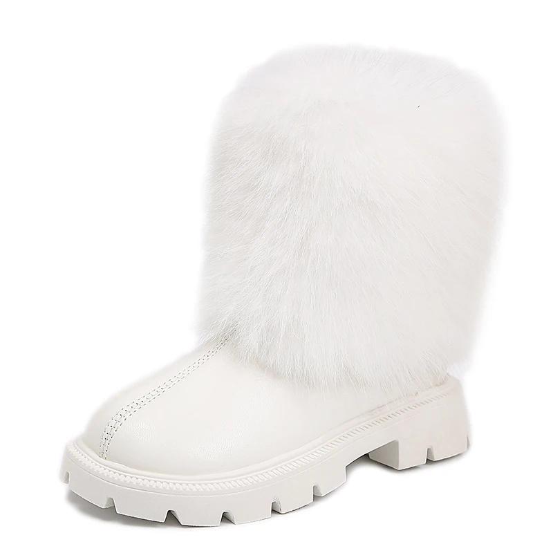 Girls Short Boots Children Fashion Leather Boots British Style Kids Princess Boots Thick Warm Plush Fur 2024 Autumn Winter New