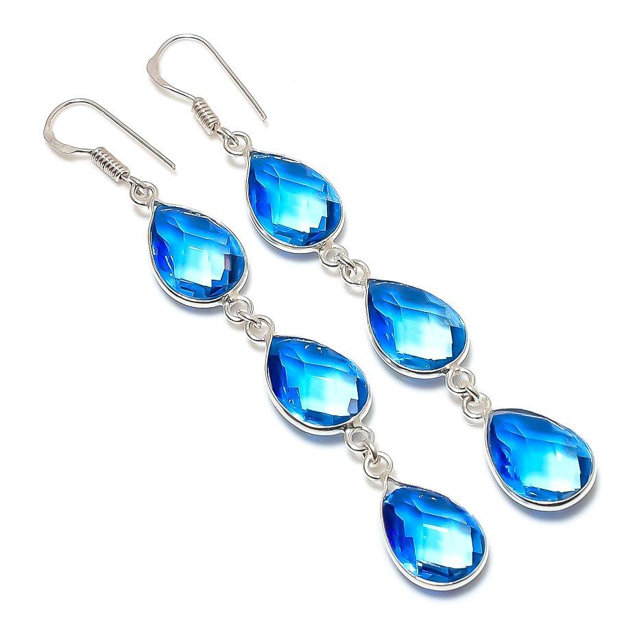 

Ювелирные серьги из стерлингового серебра 925 пробы с натуральным двухцветным турмалином 3,07 дюйма r8m30