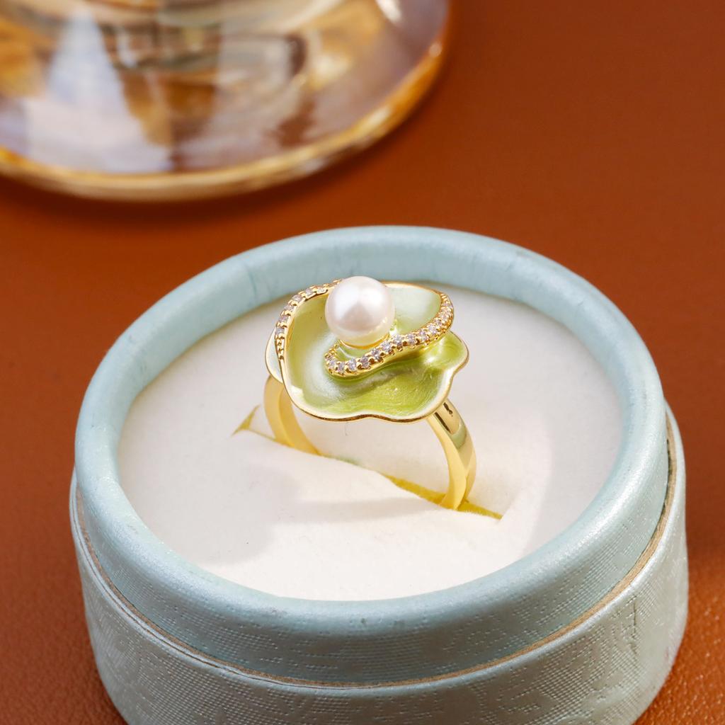 2025 Neuer Emaille Tropföl Kamelie Perlenring, Damen Modering, Leichter Luxus Temperament High-End Ring, Verstellbarer Ring