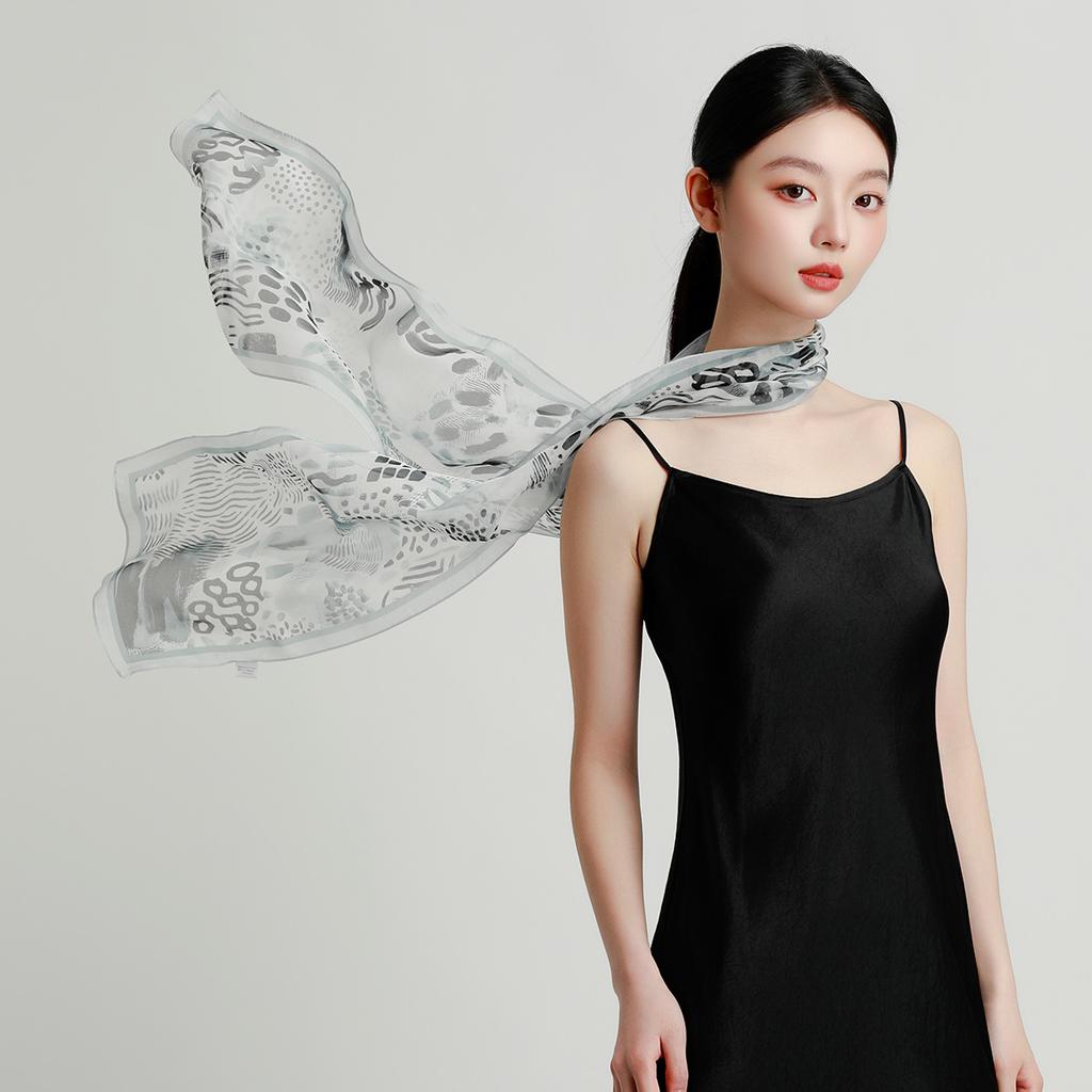 New 100% Mulberry Silk Lightweight Chiffon Fashionable High-end Drift Ribbon Women's Versatile Silk Scarf