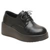 Women's Spring and Autumn Work Shoes Thick-Soled Leather Shoes Women's Platform Lace-up Wedge Heel Single Shoes Commuter Shoes