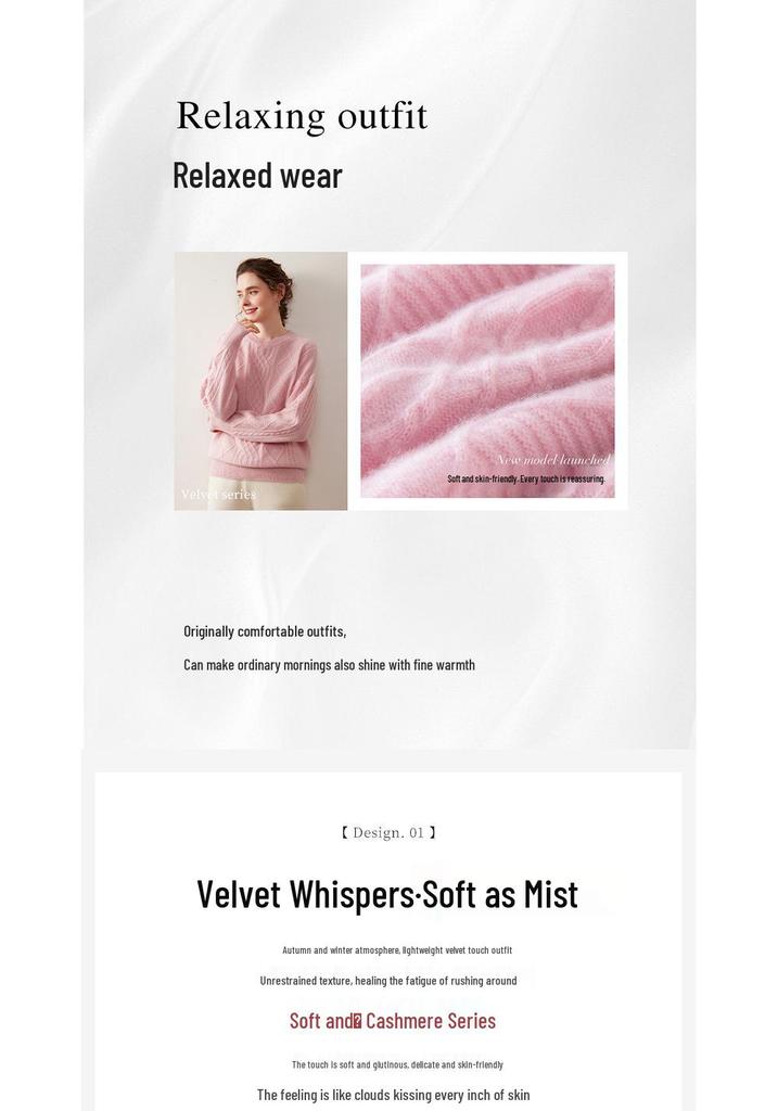 Efterår/Vinter 3D Diamant Flettet Cashmere Sweater - Dame Rund Hals, Langærmet, Ensfarvet, Varm & Komfortabel