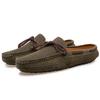 2024 Half Slippers Mens Slip on Moccasins Suede Shoes Men Casual Driving Shoes Breathable Loafers Fashion Half Shoes Lazy Shoes
