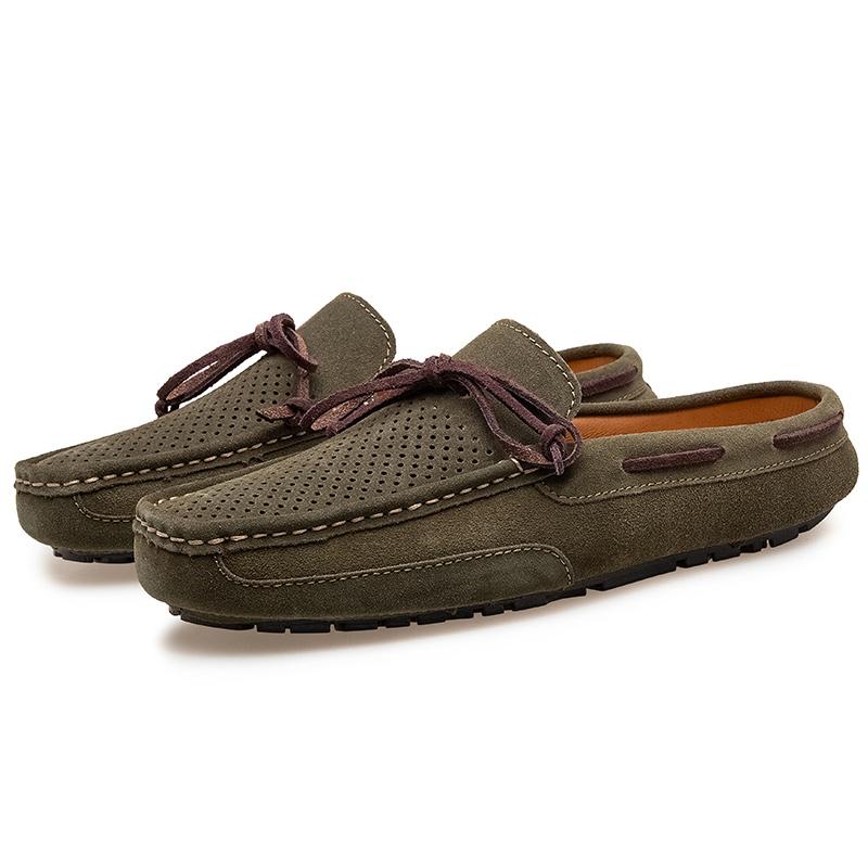 2024 Half Slippers Mens Slip on Moccasins Suede Shoes Men Casual Driving Shoes Breathable Loafers Fashion Half Shoes Lazy Shoes