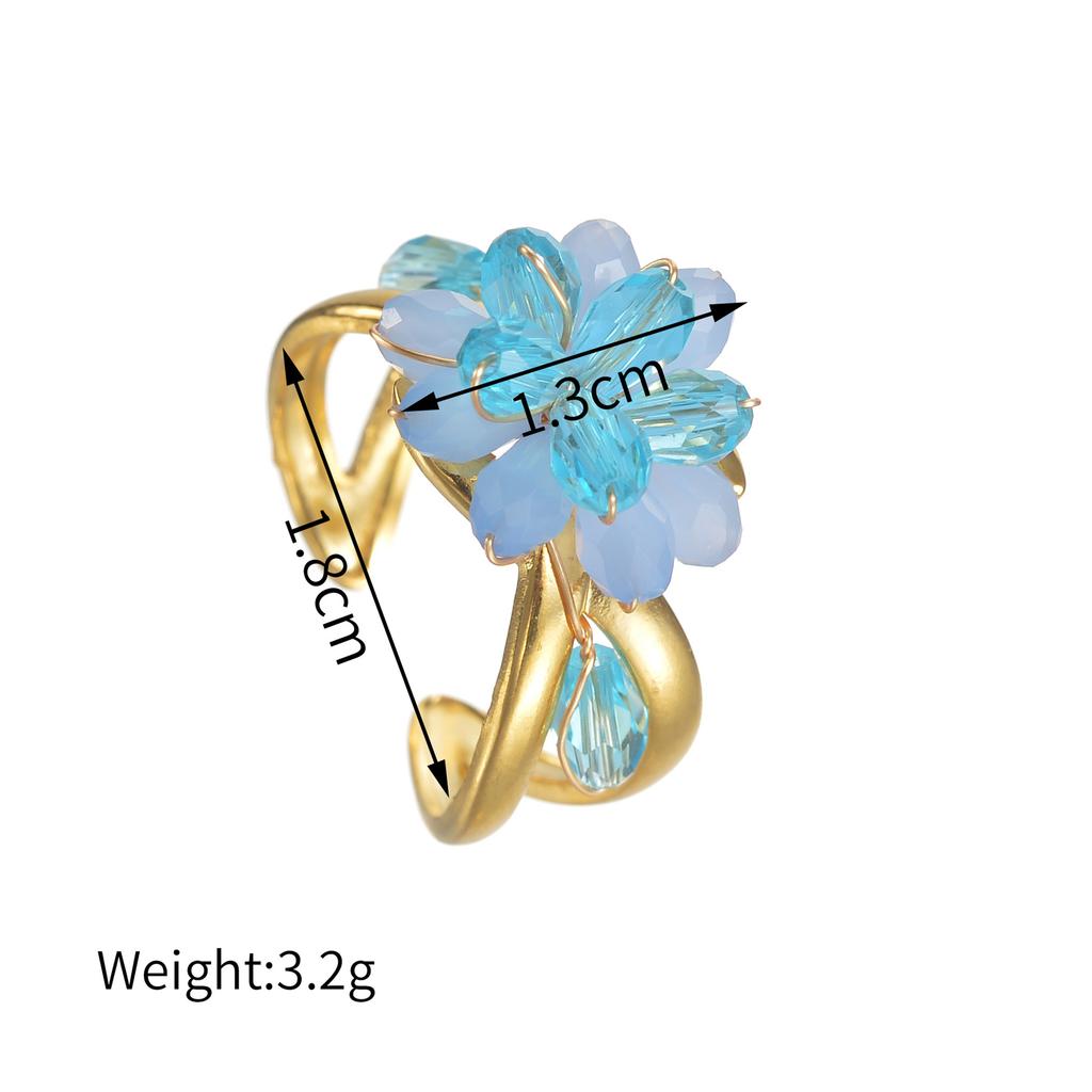 Atoztide Fashion Beaded Flower Open Ring For Women Stainless Steel Exquisite Colored Flower Adjustable Finger Ring Jewelry Gift
