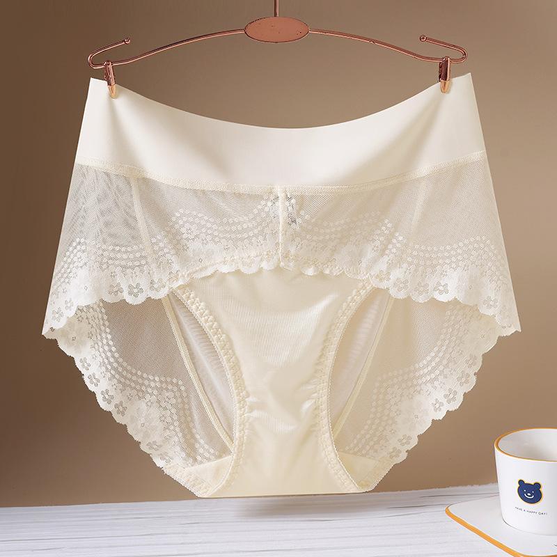 Women's Briefs Lace Sexy Breathable Seamless Ice Silk High Waists Satin Large Size Underwear