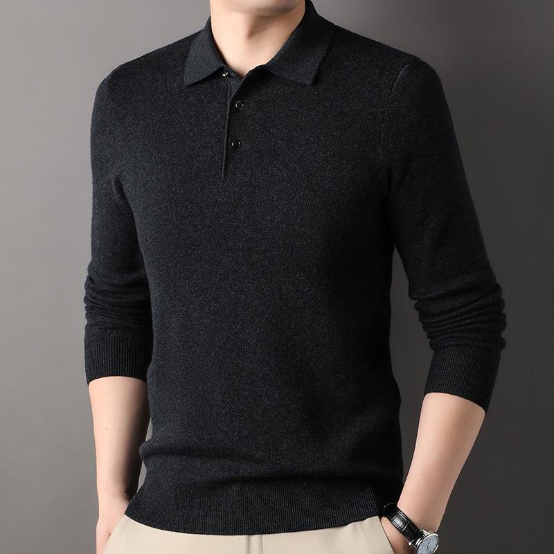 Spring and Autumn Cardigan Men's Lapel Sweater 100 Pure Wool Sweater Bottoming Shirt Dad Top Men's Clothing