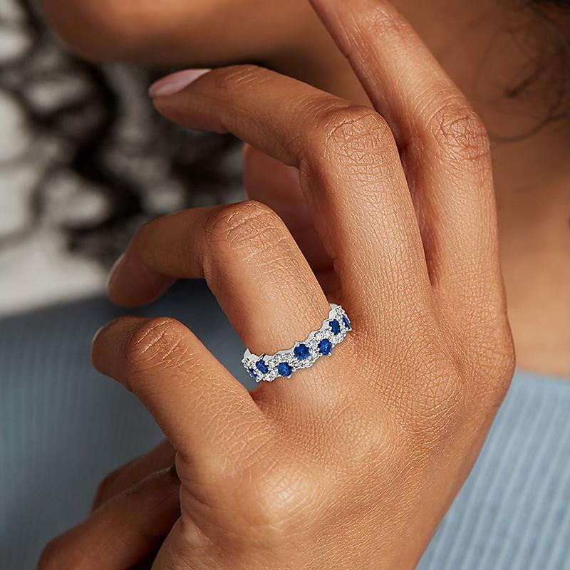 Huitan Charming Women Ring Inlaid Shiny Blue/White Cubic Zirconia Elegant Wedding Daily Finger Accessories Fashion Party Jewelry