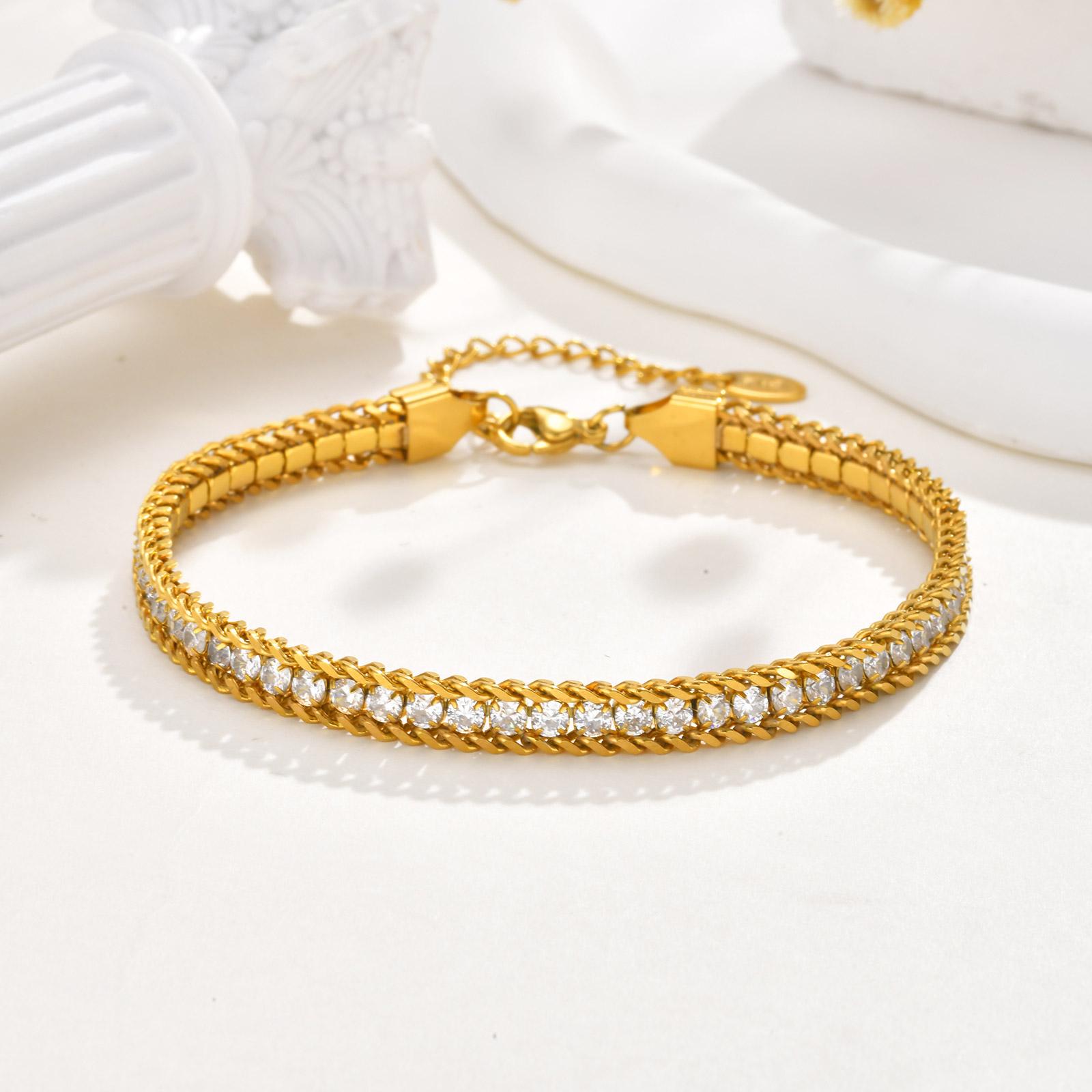 

Luxurious White Zircon Anklet for Women,Gold Color Holiday Beach Stainless Steel Anklets,Trendy Jewelry Mother s Day Gifts