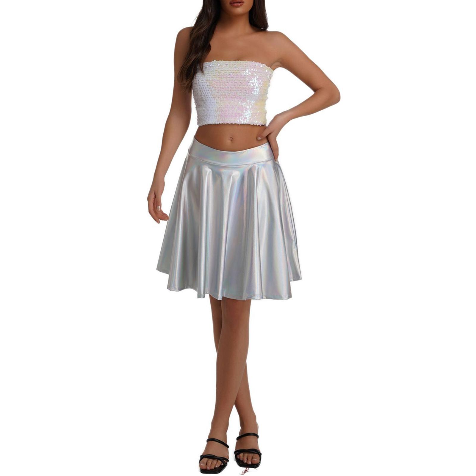 

Women s Sequined Top, Full Skirt, Pleated Skirt, Performance Costume, Stage Costume L белый