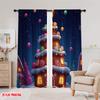 2 Stück, 2D-Flachdruck Vorhänge Rollos Weihnachtsbaum Haus (3) Polyester gewebt (ohne Stange) Außendekorationen Verwendung für