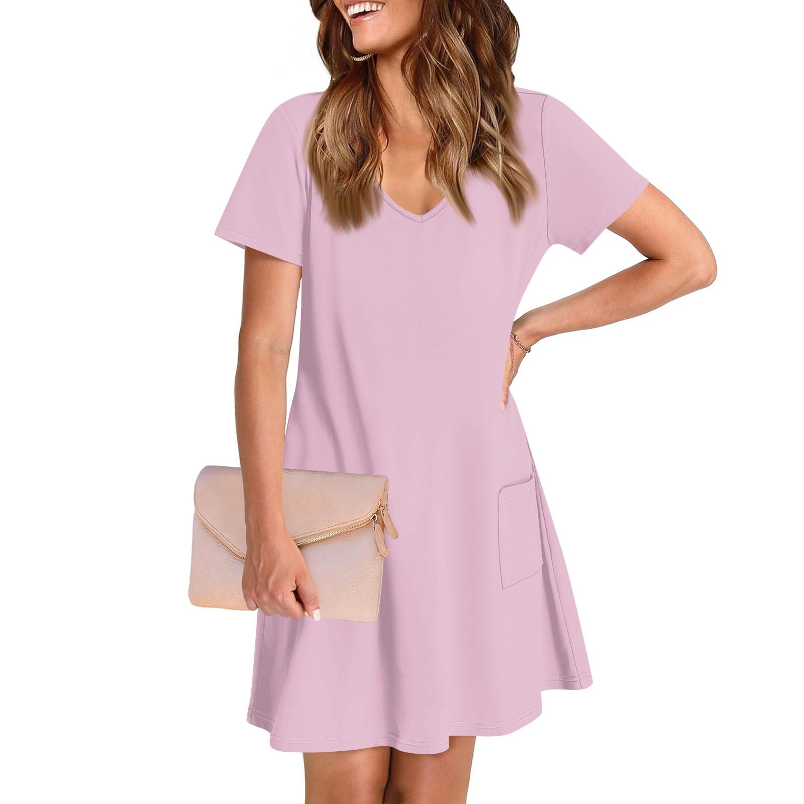 

Женское повседневное и модное платье средней длины с V-образным вырезом и коротким рукавом с принтом XL розовый