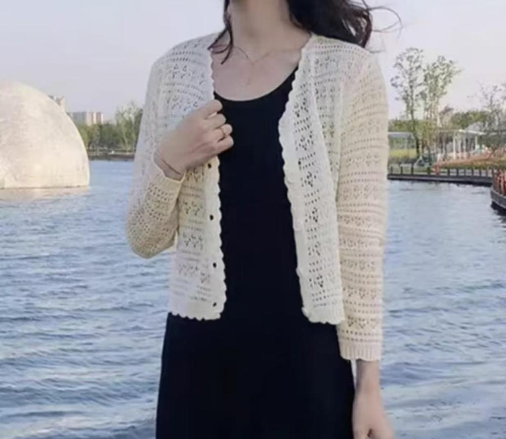 Lockerer V-Ausschnitt Häkelstrick-Cardigan - Damen Langarm Sonnenschutz für Frühling & Sommer
