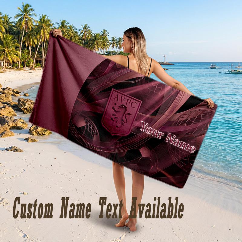 Aston Villa Design Beach Towel Custom Text Large Towel for Beach Vacation