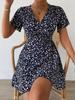 Women's New Summer Sexy Floral Lace-up Short Sleeve V-neck Dress