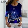 Christmas Tree Pattern Women 3d T-shirts Long Sleeve Christmas Style Street Fashion Ladies Tees Casual Cotton Tops Merry Year