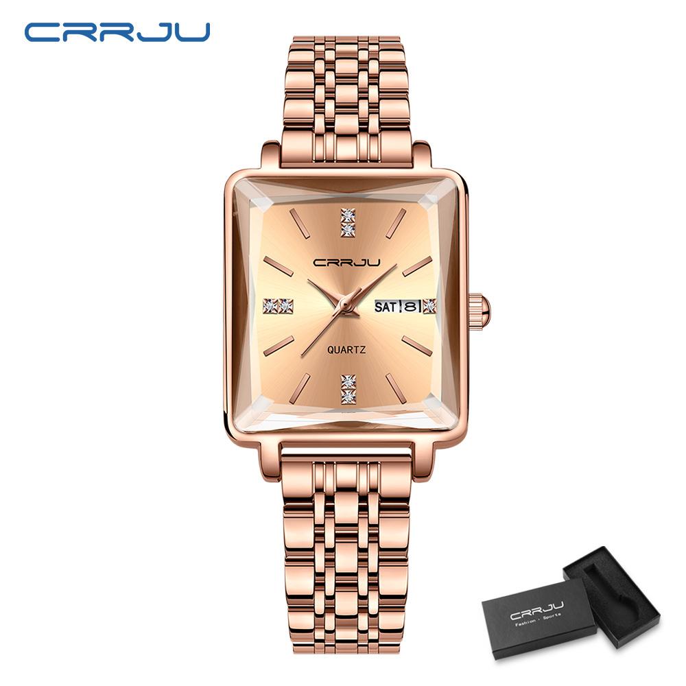 CRRJU Women Watches Creative Steel Dress Bracelet Wristwatches Ladies Square Waterproof Female Watch