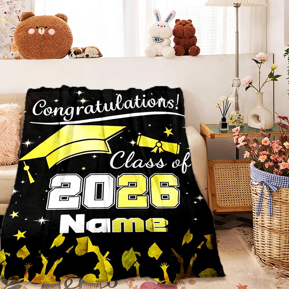 Congratulations Class Of 2026 Home Customize Your Name Blankets Comfortable Soft Lightweight Allseason Multipurpose Blanket For Picnics Sofas Offices