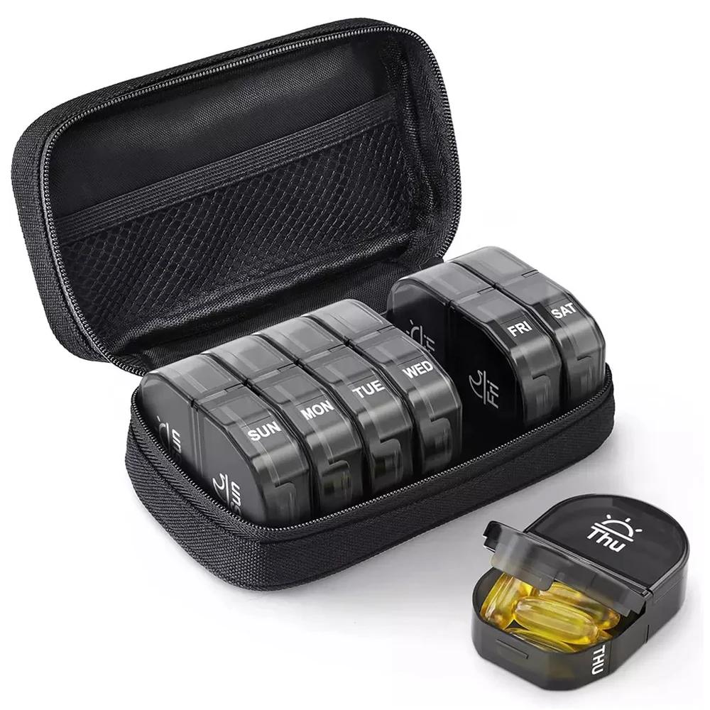 Pill Organizer 2 Times a Day Canvas Bag Pill Case Portable Weekly Large AM/PM Pill Box 7 Day Store Medication Vitamin Fish Oil
