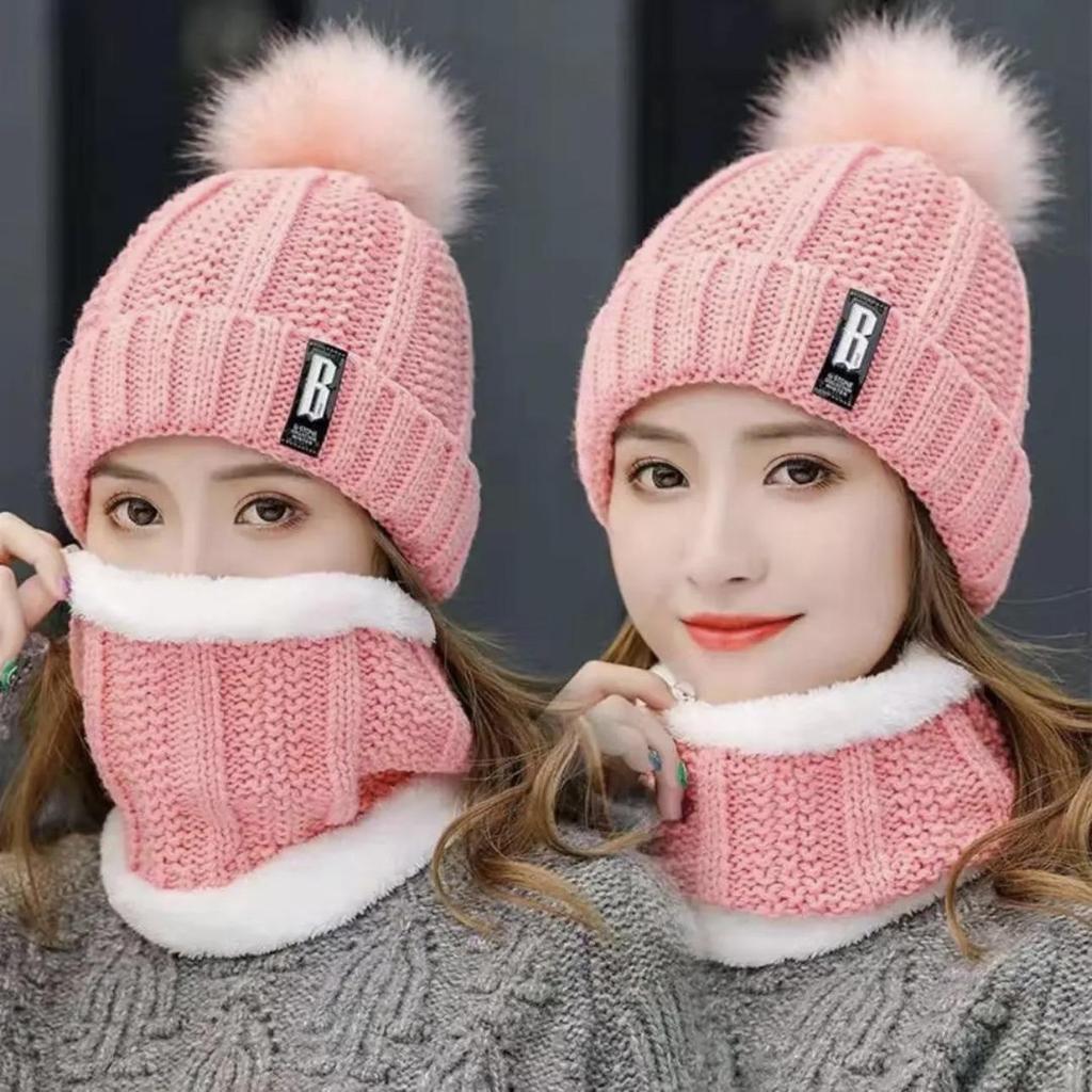 Women's Winter Ear Protection Knitted Wool Hat - Velvet Thickened for Cycling