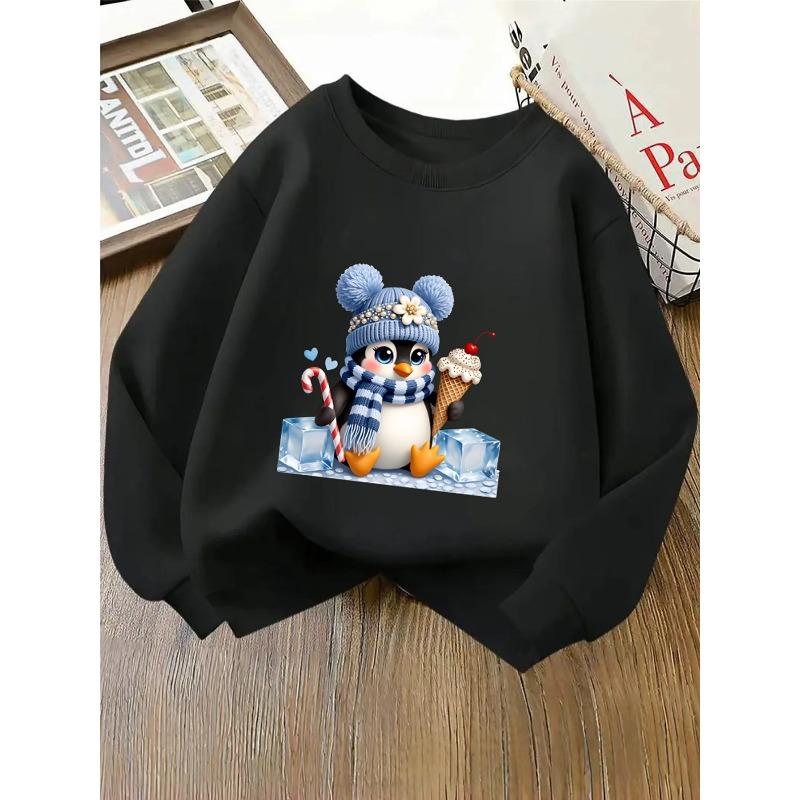 Unisex Crewneck Sweatshirt - Cute Penguin Winter Ice Cream Machine Washable, Spring And Autumn, Sportswear And Casual Wear, Soft And Comfortable