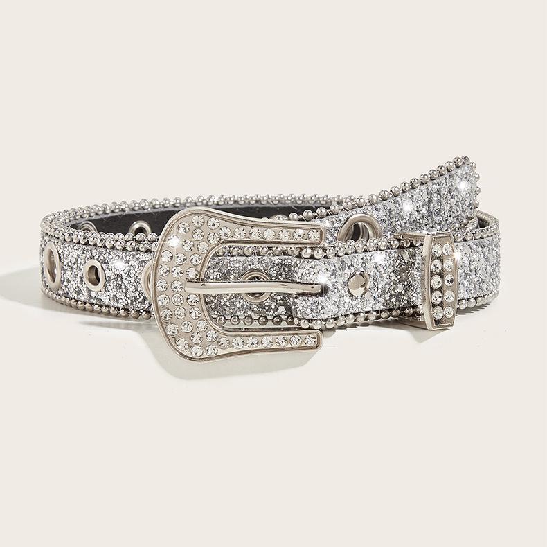 Trendy Y2K Rhinestone Buckle Wide Waist Belt Chain for Women