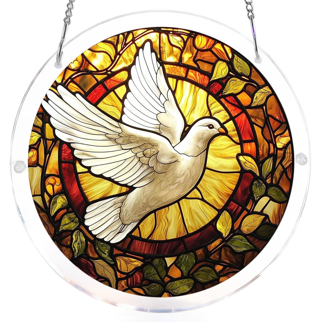 Round Hanging Stained Glass Panel with Butterfly and Floral Pattern for Window or Wall Decoration Indoor Outdoor Use