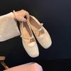 New Chinese Style Flat-soled Single Shoes Women's Retro French Ballet Square Head Embroidery One-button Thick Heel Mary Jane Shoes