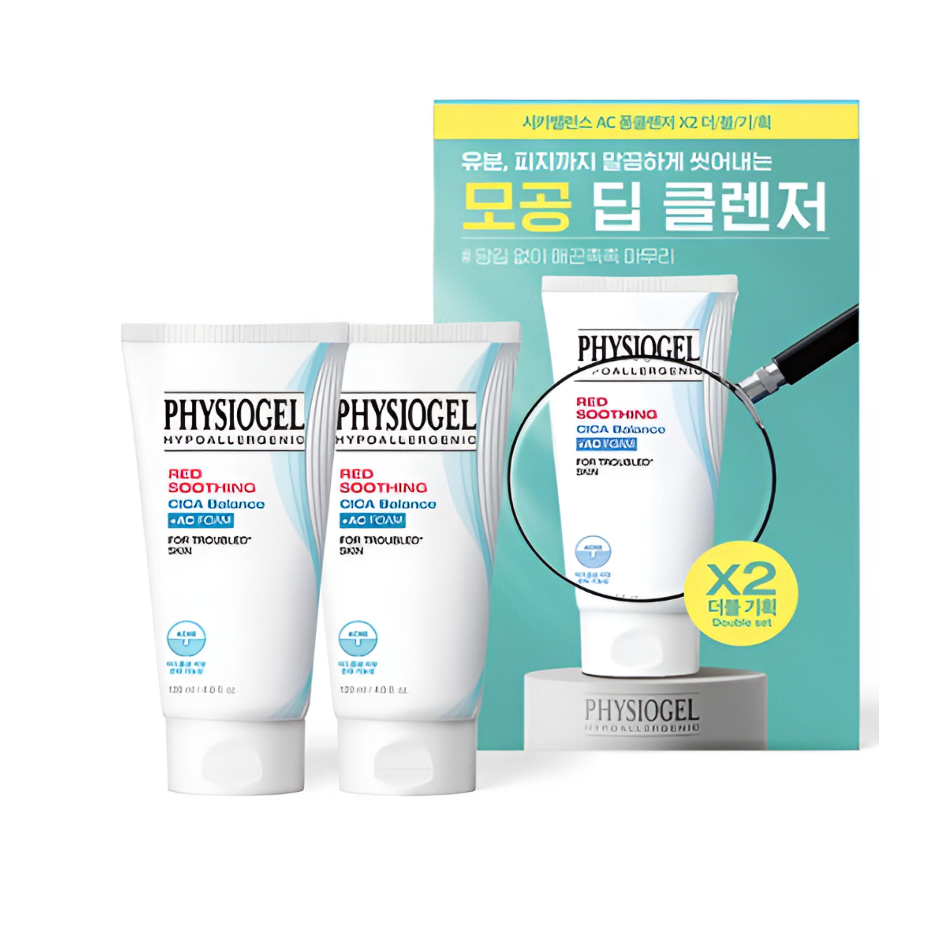 PHYSIOGEL Mousse Nettoyante Cica Balance AC Rouge Apaisante Ensemble (120 ml × 2)