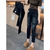 and Gray Faux Ripped Straight-Leg Jeans for Women, New Spring and Autumn Style, Plus-Size, Slim-Fit, Stretchy, Flattering, Cropped Cigarette Pants