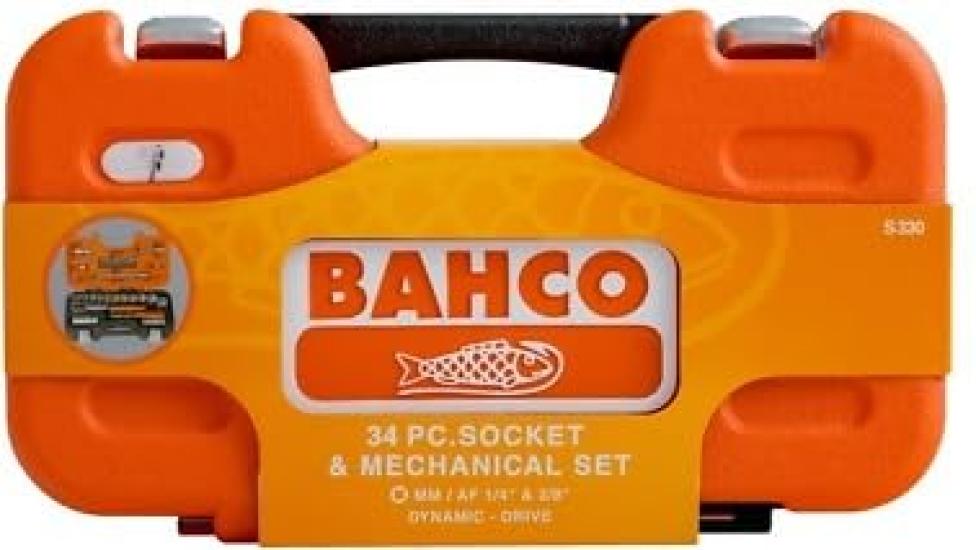 Bahco Socket and Spanner Set and 34 1 Set S330, 6.35mm 9.5mm Drive, Pieces,