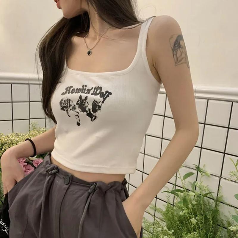 Dámské americké retro tílka dívčí letní vnitřní topy sportovní vesty jednobarevné ležérní bez zad krátké topy streetové tanky