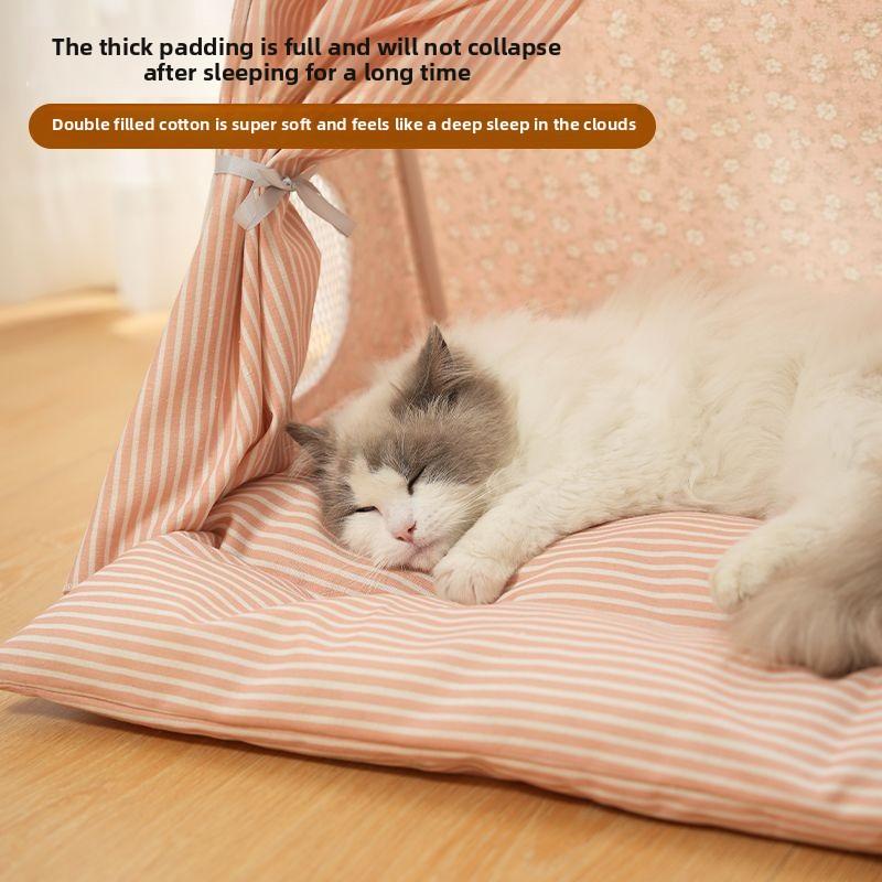 Cute Cat Tent House Removable Clean Dog Tent Bed Breathable Cool Cats Summer Cave Large Space Puppy Kitten House Pet Accessories