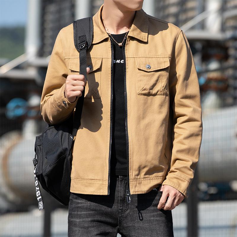New Autumn Coat Men's Trendy Spring and Autumn Tooling Jacket Men's Pure Cotton Lapel Trendy Casual Autumn Top