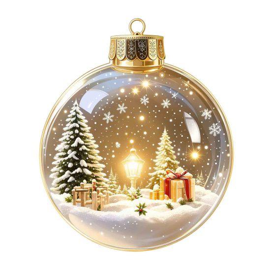 Glowing Tree Decorations Christmas Story Ornament, Mini Holiday Scene In Ball Hanging Decoration, Gift for Friends Light Up Acrylic Clear Pendant Xmas