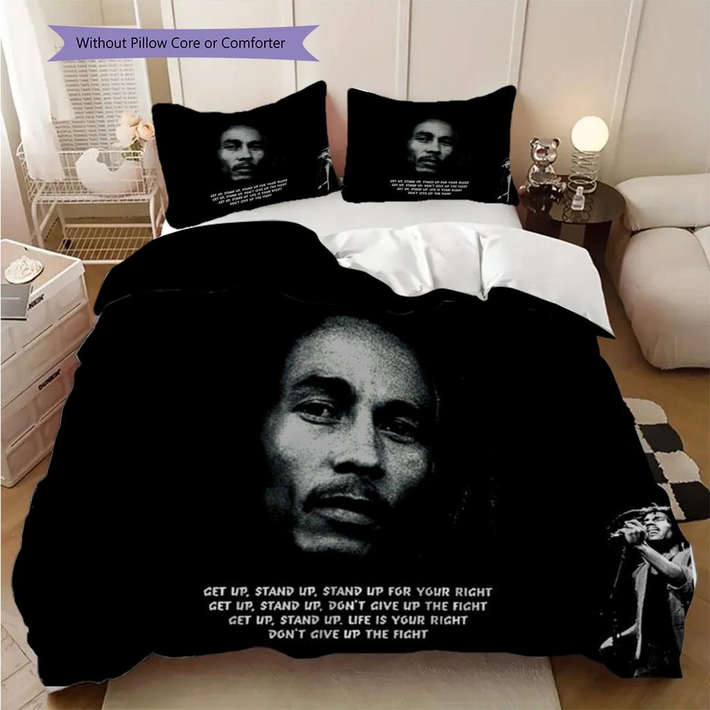 Bob Marley Kunst-Set Dreiteiliges Set 1 Bettbezug 2 Kissenbezüge Ohne Füllung Weiches und Bequemes Bettwäsche-Set Bettbezug und Kissenbezug