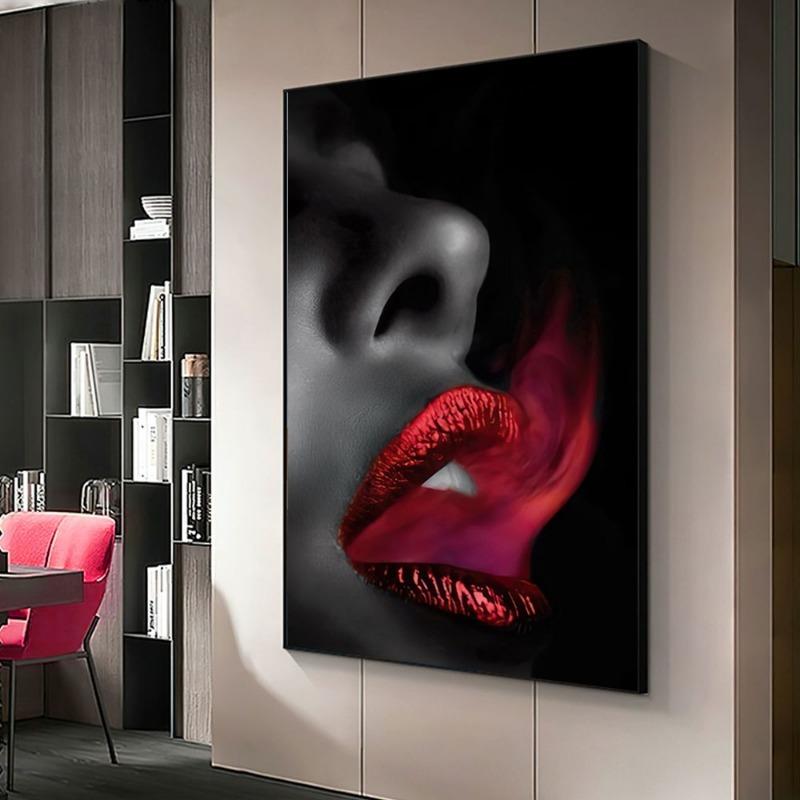 1pc Black Women and Red Lip Poster African Women Portrait Canvas Prints Wall Art Pictures For Living Room Artwork Pictures