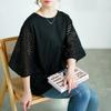 Japanese Korean Summer Women's Hollow Sleeve Patchwork Loose T-shirt