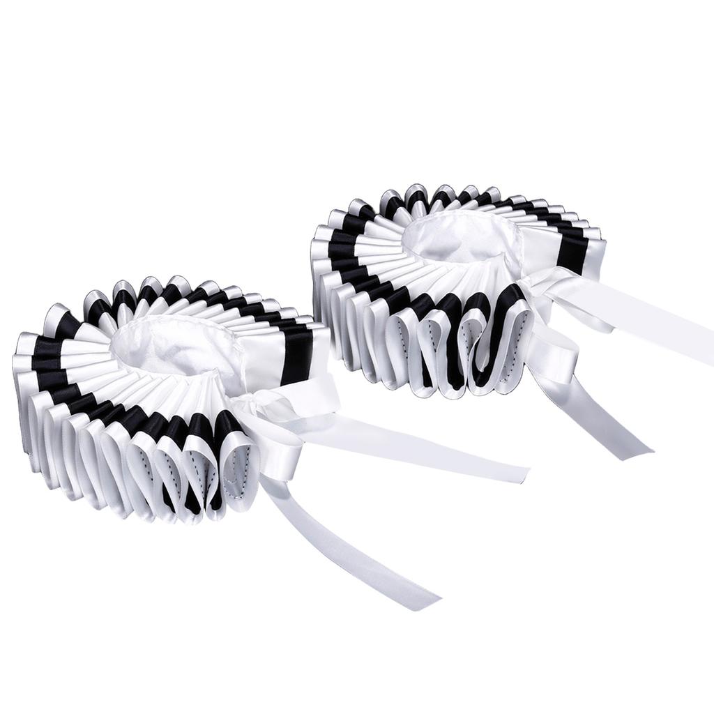 Renaissances Black Edging Ruffled Neck False Collar Victorian Clown Choker Scarf and Wrist Cuffs Set for Cosplay Costume