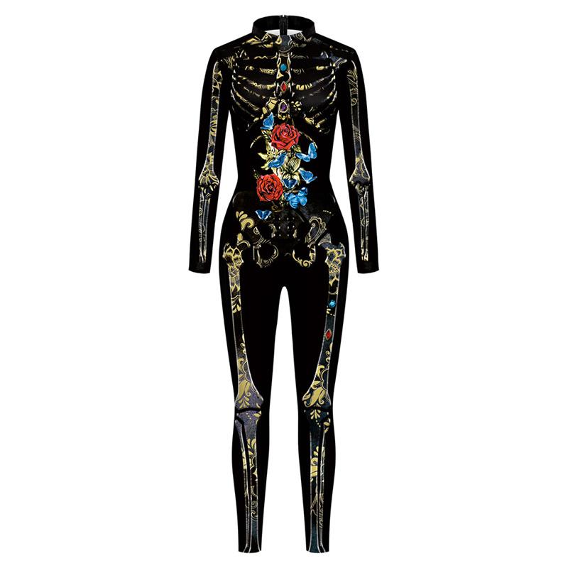 3D Skull Skeleton Printed Bodysuit Halloween Costume For Women Outfit Fancy Dress Clothing Adult Suit S-XL