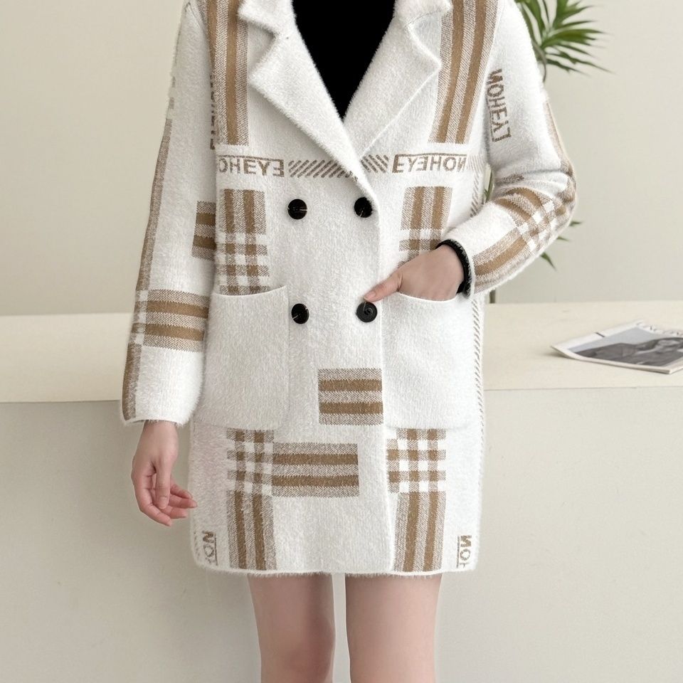 Fashion Knit Cardigan Women Autumn Winter Thick Faux Mink Fur Coat No Pilling Soft