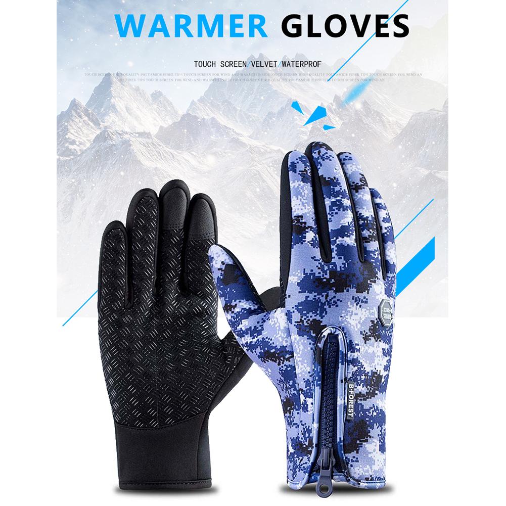 Outdoor Waterproof Camouflage Sports Touch Screen Ski Gloves Hiking Fishing Full Finger Zipper Gloves
