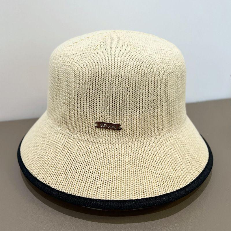 Neuer Bucket Hat für Damen im Sommer mit hohlem, kontrastfarbenem Rand