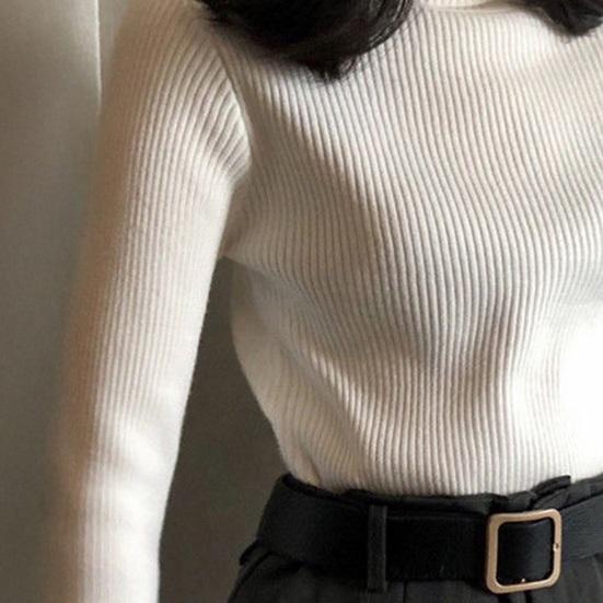 Women Sweater Turtleneck Long Sleeve Slim Fit Knitting Tops Solid Color Soft Elastic Fabric