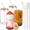 Customization Beer Cups With Lid and Glass Straw 16oz High Borosilicate Glass Mug 16oz Beer Can Shaped Coffee Glass Mug
