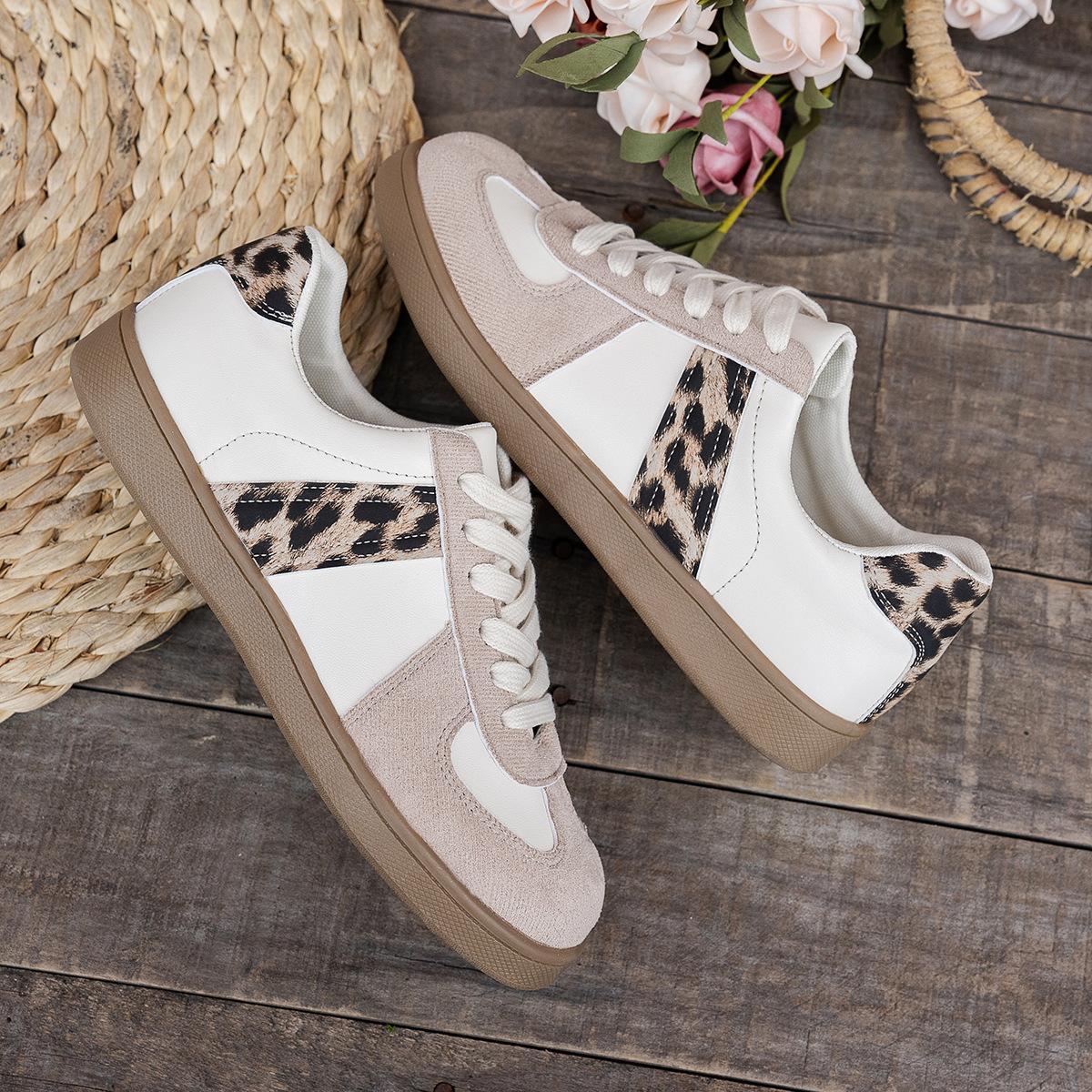

Women s shoes 2025 summer new casual shoes platform casual shoes leopard print German training shoes round head lace-up sports board shoes 42